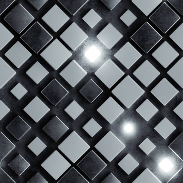 istock Seamless pattern of black concrete and illuminating cubes 3D render 1302240402
