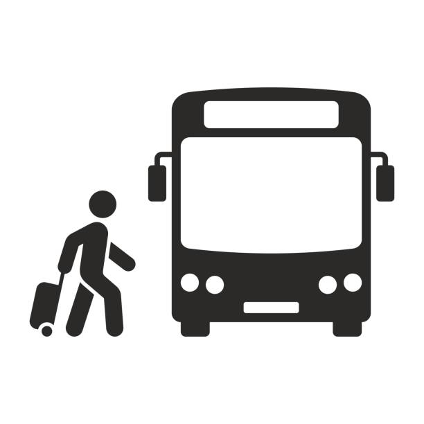 stockillustraties, clipart, cartoons en iconen met toeristisch pictogram. reizen. reizen met de bus. toerisme. - busje