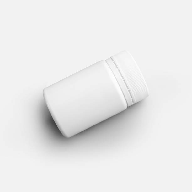istock Mockup plastic jar with screw cap for tablets, pills, vitamin, dietary supplements, white bottle for design presentation. 1302243383