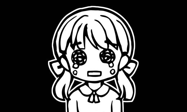 Clip art of a crying girl in cartoon style. Clip art of a crying girl in cartoon style. black and white anime girl stock illustrations