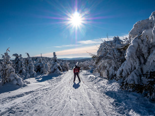 Winter sports enthusiasts on the Fichtelberg in Saxony, Ore Mountains Winter sports enthusiasts on the Fichtelberg in Saxony, Ore Mountains erzgebirge stock pictures, royalty-free photos & images