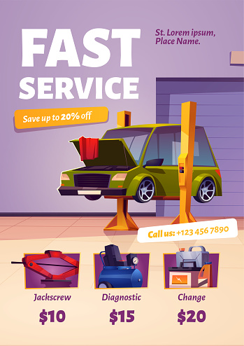 Fast Motor Service Fast Car Service Poster Auto Maintenance Flyer Stock Illustration ...