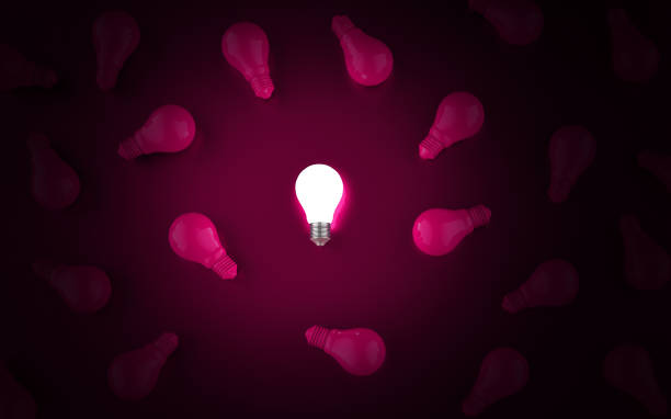 istock Light bulbs on pink background. Idea concept. 3D Illustration. 1302248211