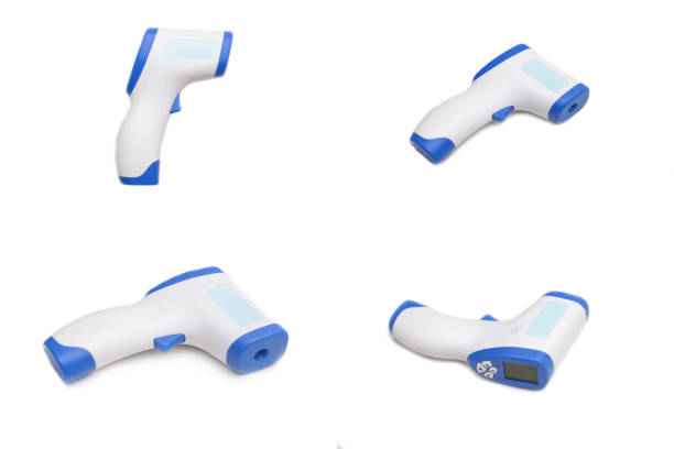 istock Infrared non-contact thermometer for measuring body temperature on a white background, isolate. Medical 1302248451