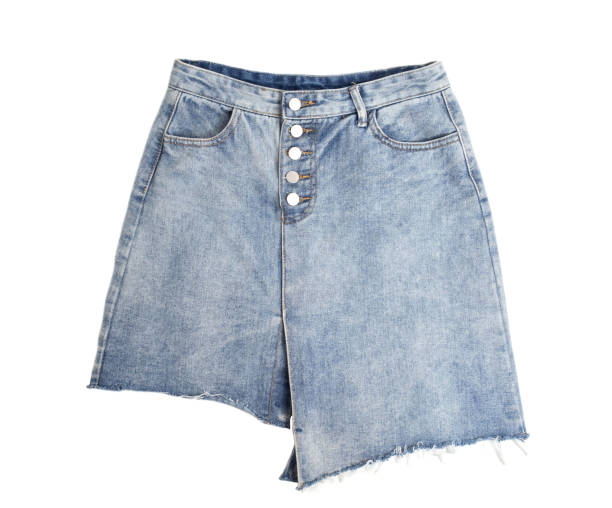 istock Asymmetrical fashionable denim skirt on white background, isolate, Modern style 1302248465