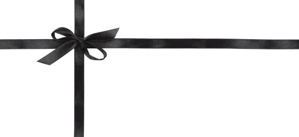 istock Black satin bow and ribbons in a wrapping frame isolated on white 1302248833
