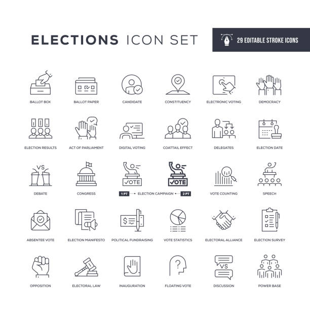 выборы редактируемые иконки линии хода - voting interface icons election politics stock illustrations