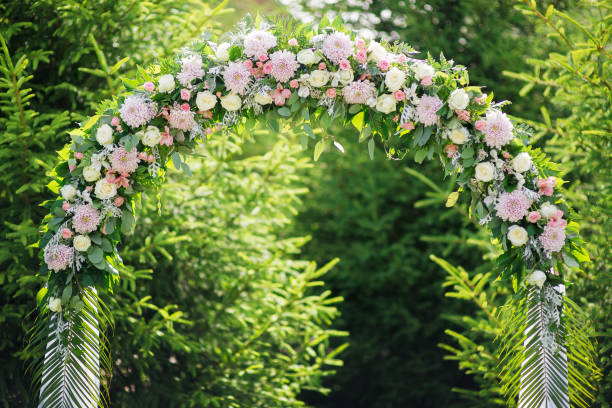 istock Arch at a wedding ceremony made of flowers 1302251817