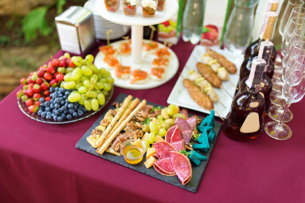 istock Cold snacks and fruits on the catering table 1302252967