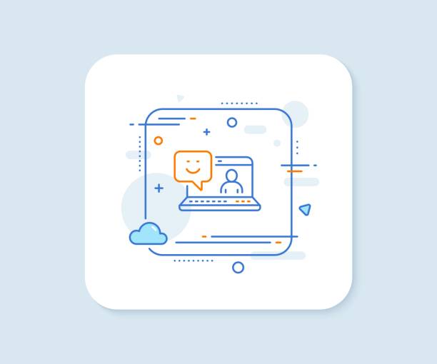 istock Smile laptop line icon. Positive feedback rating sign. Vector 1302254946