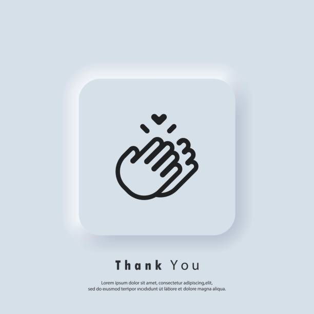 ilustrações de stock, clip art, desenhos animados e ícones de sticker thank you. clapping hands icon. clap, applause icon. vector. ui icon. neumorphic ui ux white user interface web button. - thank you