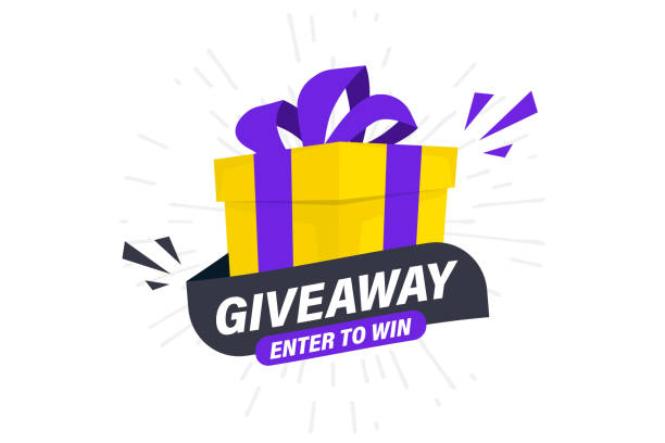 ilustrações de stock, clip art, desenhos animados e ícones de giveaway, enter to win. social media post template for promotion design or website banner. win a prize giveaway. gift box with modern typography lettering giveaway. giveaway gift concept for winners - redeem