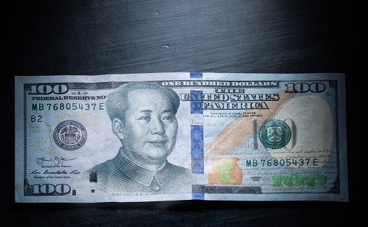 One hundred dollar bill with Mao Zedong on it