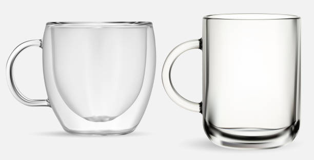 istock Glass mug. Transparent glass tea cup, coffee drink 1302261294