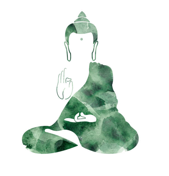 ilustrações, clipart, desenhos animados e ícones de buda de aquarela. símbolo de buda isolado no fundo branco. indiano, budismo, motivos espirituais. yoga, espiritualidade. silhueta de buda para logotipo de spa - white background yoga backgrounds relaxation exercise