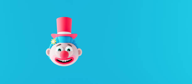 istock Funny cute happy clown character on the blue background 3d render 1302263507