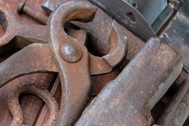 istock Old rusty tools of the last century 1302263735