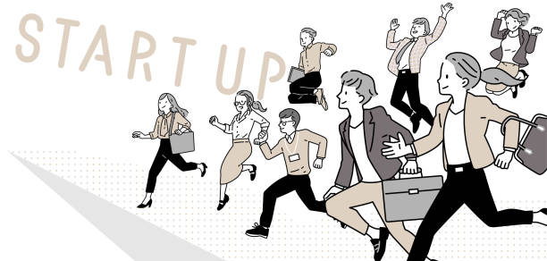Business person to jump_office casual Business person to jump youth culture illustrations stock illustrations