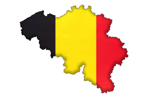 istock Belgium border silhouette with national flag. Contour country on geography map. 1302266396