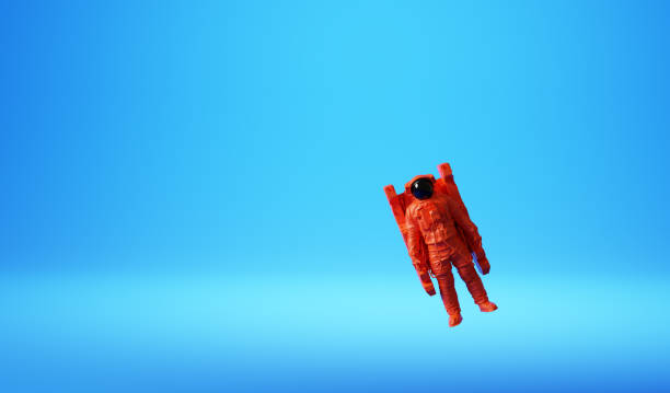 Astronaut pop art poster background. Orange and blue vivid color style. 3D render