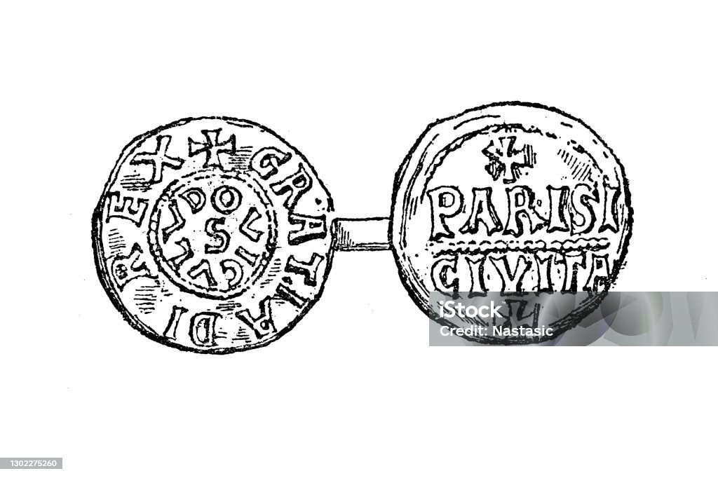 D'Outremer 또는 Transmarinus (모두 "해외에서"를 의미)라고 불리는 루이 IV 동전은 936에서 954까지 웨스트 프란시아의 왕으로 통치되었습니다. - 로열티 프리 단순함 스톡 일러스트