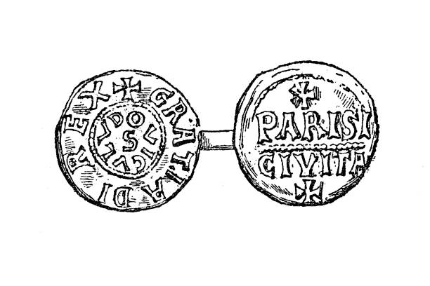 moneta ludwika iv, zwana d'outremer lub transmarinus (obie oznaczające "z zagranicy"), królowała jako król francii zachodniej od 936 do 954 - francia stock illustrations