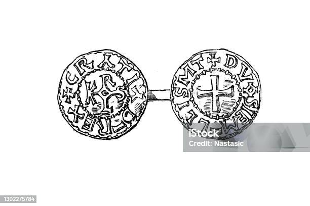 찰스 Iii의 동전 간단 또는 간단한 라고 웨스트 프란시아의 왕 이었다 898 에 922 그리고 로타링지아의 왕 911 에서 91923 그는 캐롤링지아 왕조의 일원이었다 동전에 대한 스톡 벡터 아트 및 기타 이미지