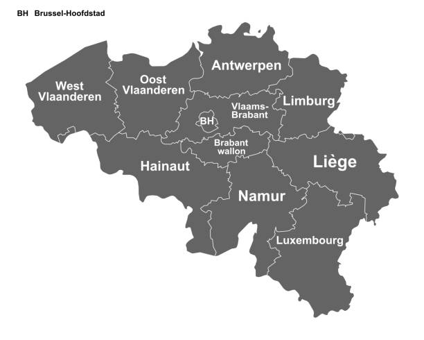 illustrazioni stock, clip art, cartoni animati e icone di tendenza di mappa del belgio con province - namur province