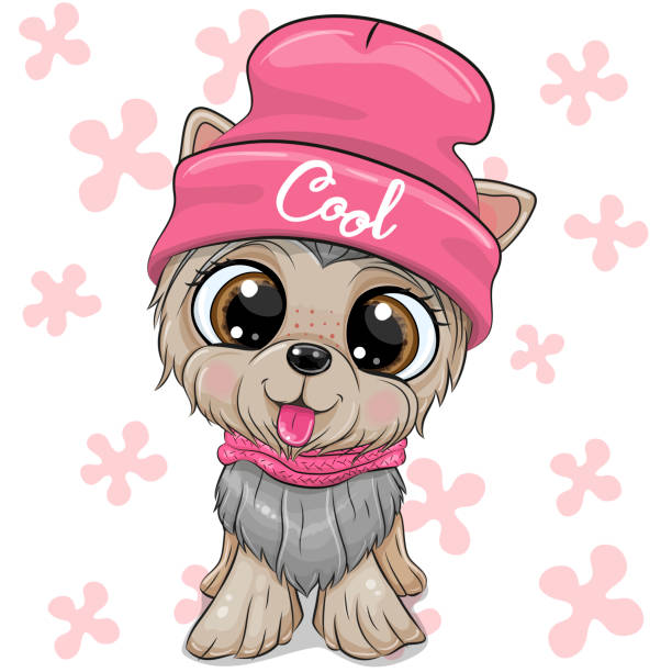 Cartoon Dog Yorkshire Terrier In A Pink Hat Stock Illustration - Download  Image Now - Dog, Small, Pattern - iStock