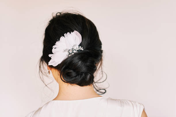 istock Trendy bridal hairstyle with beautiful wedding accessoires 1302280761
