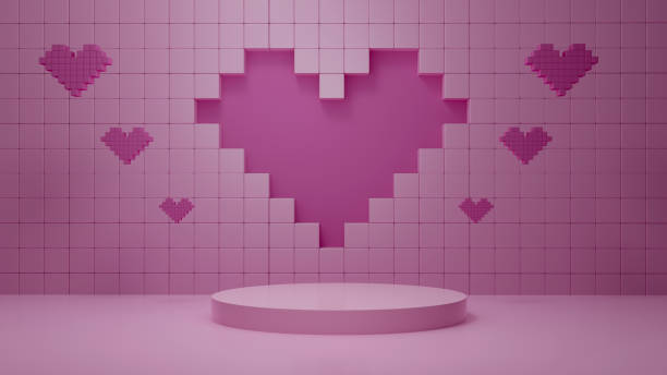 istock 8 bit background pink cylinder podium in decor by heart, valentines background 1302281453