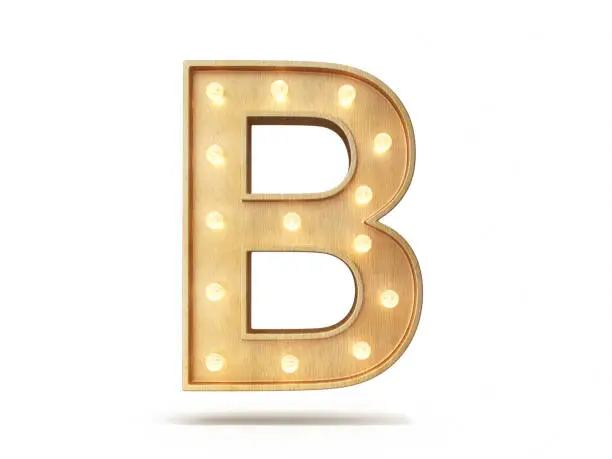 Photo of Light bulb glowing font,3Dalphabet letter B,isolated white background,stock photo