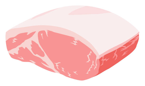 Chunk of raw pork against white background Raw Pork Block pork loin stock illustrations
