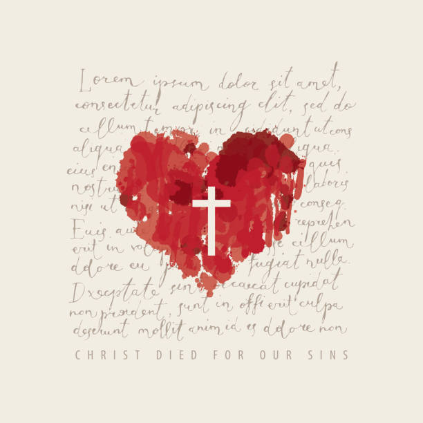 творческий религиозный баннер с абстрактным красным сердцем - easter spirituality religion cross stock illustrations