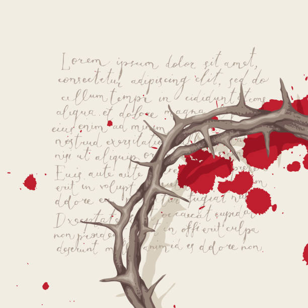 ilustrações de stock, clip art, desenhos animados e ícones de vector banner with crown of thorns and blood drops - redemption center