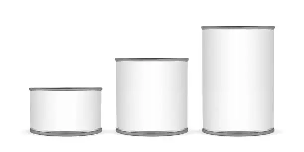 Vector illustration of cans of different sizes isolated on white background mock up vector