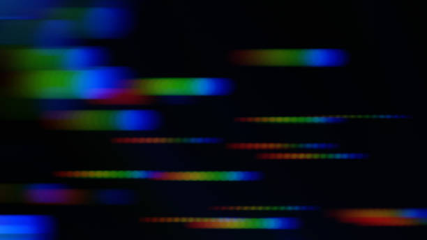 speed motion stripe neon colorful abstract nightlife blurred prism spectrum lines black background dark bright technology pattern backdrop 16x9 format distorted macro photography - prism spectrum laser rainbow fotografías e imágenes de stock