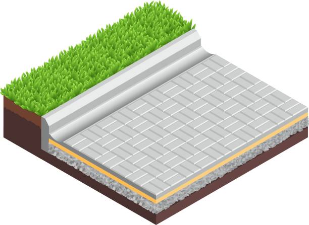 vektor-illustration straßenpflaster isoliert auf weißem hintergrund. technische details eines straßenpflasters im flachen cartoon-stil. 3d isometrischeschichtiertes diagramm eines straßenbelags. bürgersteig. straßenfliese - stone asphalt road dirty stock-grafiken, -clipart, -cartoons und -symbole