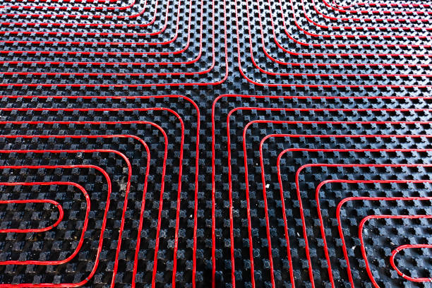 istock Floor heating installation, pipes and pipelines. Interior architecture 1302286385