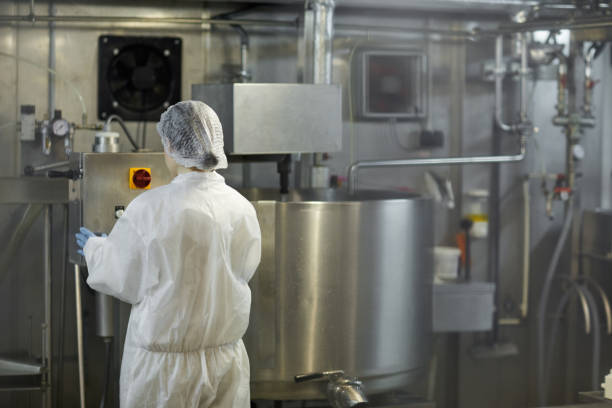 istock Worker at Industrial Factory Back View 1302286594