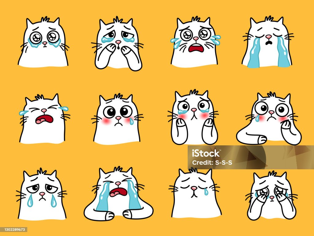 Biểu Tượng Cảm Xúc Mèo Buồn Phim Hoạt Hình Động Vật Nhà Với Đôi ...