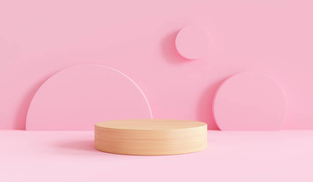 istock Wood podium minimal pink wall scene. 3d rendering 1302291245