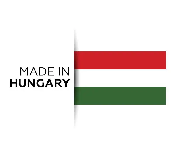 Vector illustration of Made in the Hungary label, product emblem. White isolated background