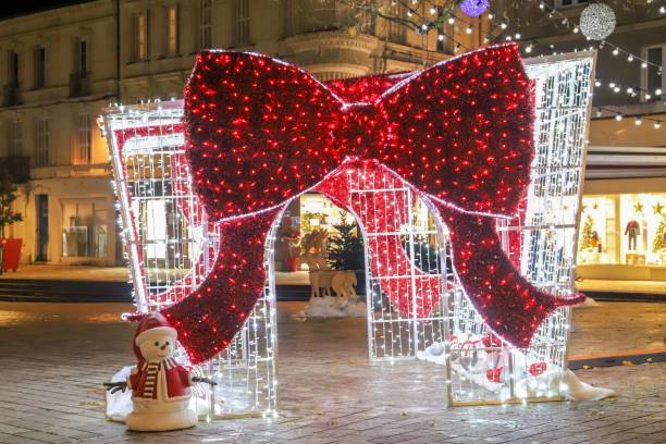 Christmas decorations in Chatellerault, France stock photo