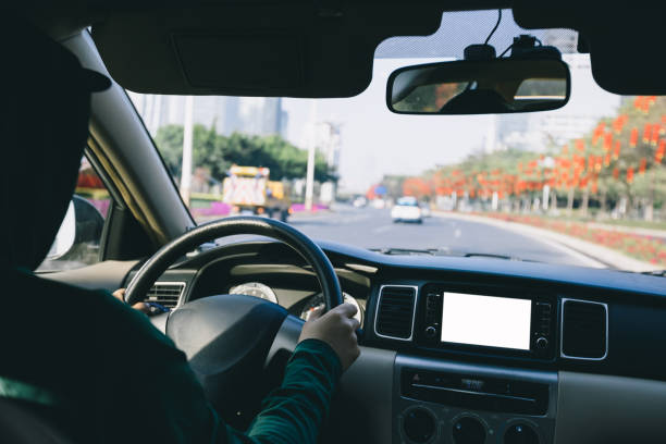istock Driving car on city road 1302293688
