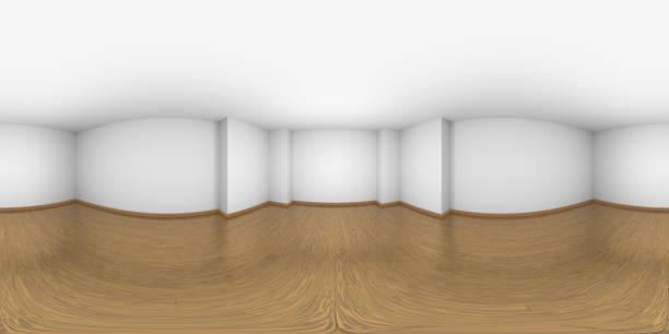 istock Empty white room HDRI map with wooden parquet floor 1302296193