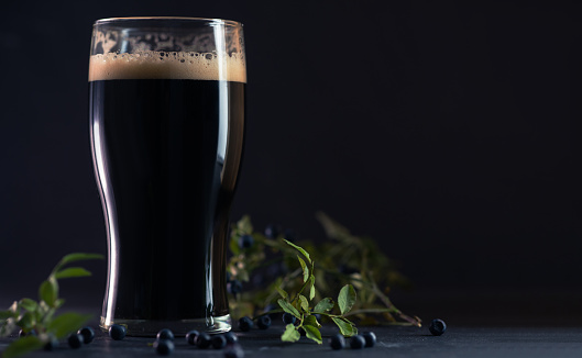 Fresh dense blueberry stout in a glass, craft beer