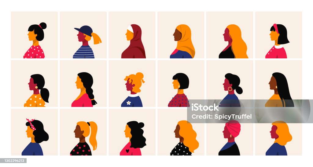 Woman Profile Female Head Side View Minimal Cartoon Faces Cute People With  Haircuts And Hairstyles Collection Of Different Girl Avatars Square Banners  Set Vector Human Portraits Stock Illustration - Download Image Now -