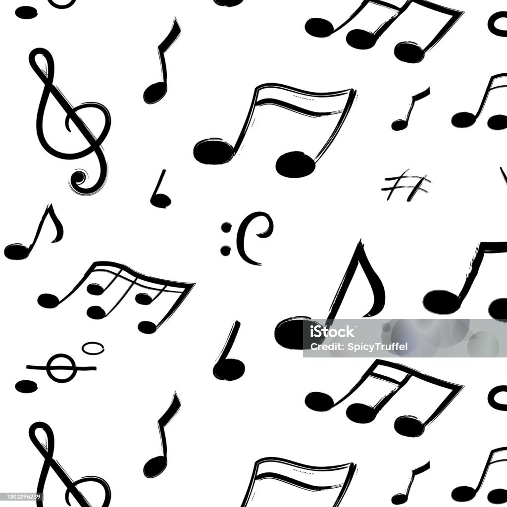 Music Notes Pattern Seamless Texture Of Hand Drawn Musical Symbols Black  Sound Signs On White Background Calligraphic Writing Vector Decorative  Template For Textile And Wallpaper Stock Illustration - Download Image Now  - iStock