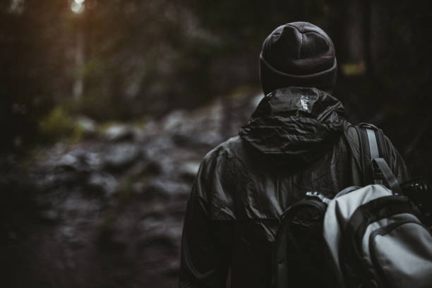 istock Hiking in a forest at fog 1302299403